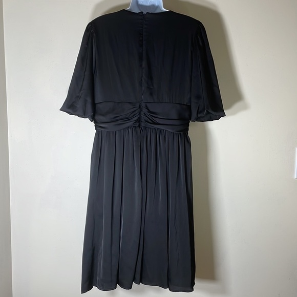 NWT. DKNY 12 V Neck Short Sleeve Fit & Flare Black Satin Dress. - Picture 14 of 16
